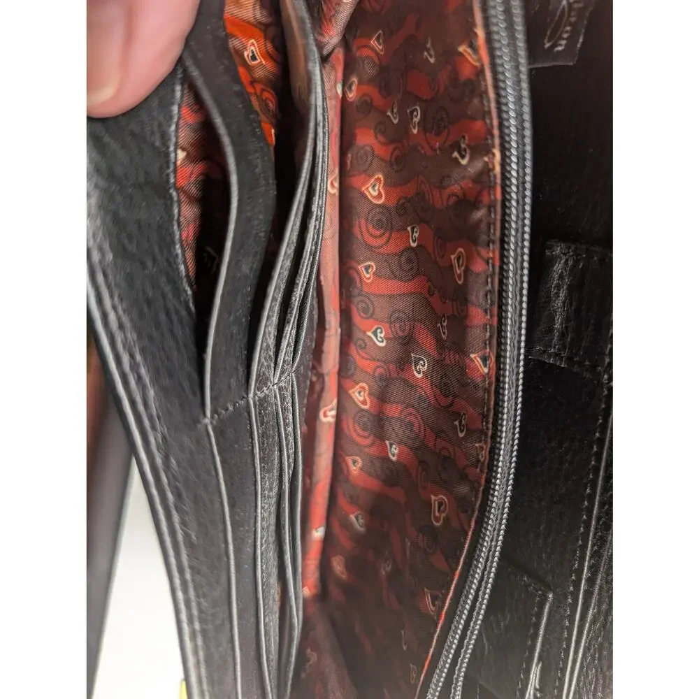 Brighton Black Croc Embossed Leather Organizer Wallet Clutch with Handle